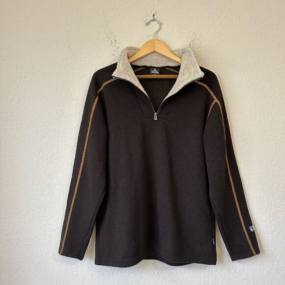 KUHL Mens Europa Fleece 1/4 Zip Pullover Sweater in Brown Sz L M2674 - Picture 1 of 9